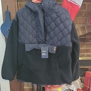 Orange and Black Performance Jacket with Quilted Upper and Full-Length Zipper